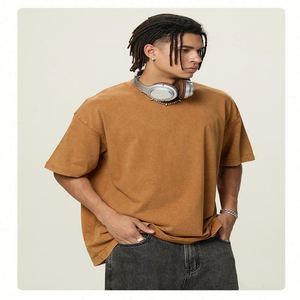 High Quality Men's Oversized Cropped T-<b>Shirt</b> 100% Cotton 260gsm Solid O-Neck Silk Screen Printed Eco-Friendly - Product Image 2
