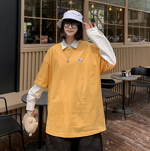 Logo personalizzato Estate Manica Corta di Base Allentato Cotone Highstreet Fidanzato Magliette Delle Donne di Colore Solido di Grandi Dimensioni - Product Image 4