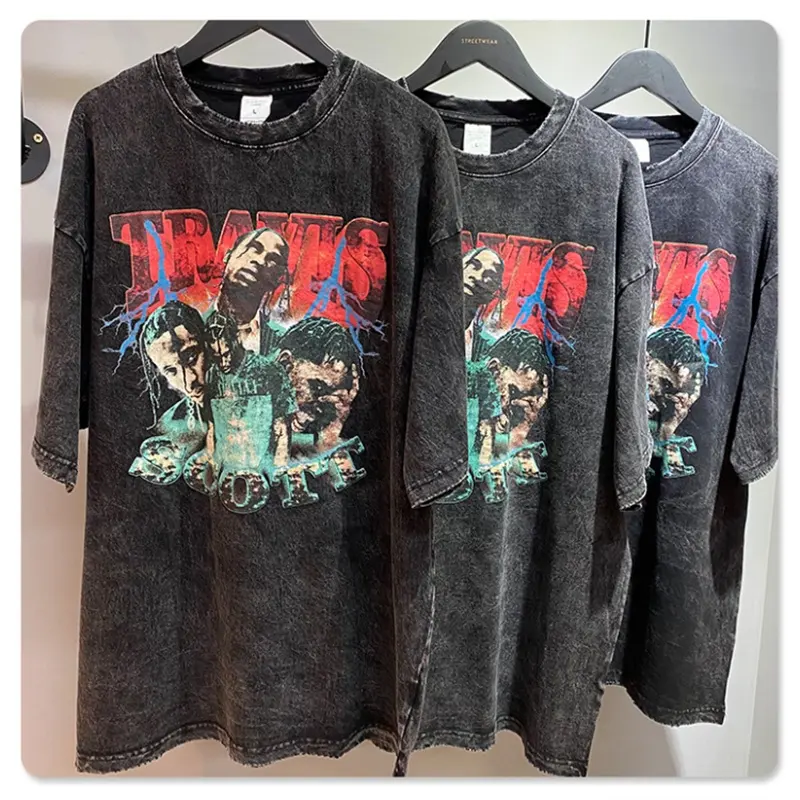 DTG stampa Mens Acid Wash T-Shirt Streetwear oversize Stone Washed Hip Hop 100% cotone magliette maglietta Vintage grafica personalizzata