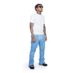 Chất Lượng Cao Tùy Chỉnh Nhà Thiết Kế Quần Jean Nam Cổ Điển Màu Xanh Rửa Inseam loe Mỏng Xếp Chồng Lên Nhau Denim Jeans Người Đàn Ông Dài Quần - Product Image 4