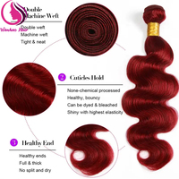Paquetes de cabello humano ondulado de cuerpo rojo borgoña con cierre Paquetes de 3 de color borgoña brasileño barato con frontal