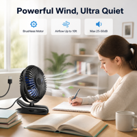 Ventilateur de table USB portable, petit ventilateur de bureau, 3 vitesses, flux d'air puissant, ultra silencieux, avec pince pour bureau, chambre, dortoir, salle de sport