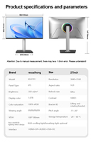 Monitor LED LCD IPS de 27 Pulgadas, 1080P, 2K, 4K, Pantalla para Juegos de 60Hz, 144Hz, 240Hz, 360Hz, Monitor para PC sin Marco con Soporte Ergonómico HD DP DC