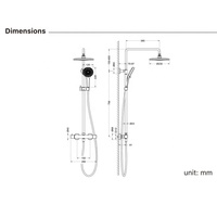Ensemble de douche thermostatique monocommande gris foncé brossé en laiton avec finition céramique, 2 voies, jet doux/pluie, pour appartement