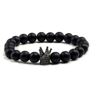 Bracelet haltère en pierre de lave volcanique noire naturelle, perles noires mates, bracelets pour femmes et hommes, bijoux haltère de fitness, pulseras - Product Image 1