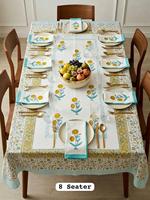 Nappe de table moderne à motifs floraux en coton 100% imprimée à la main avec serviettes pour 8 personnes