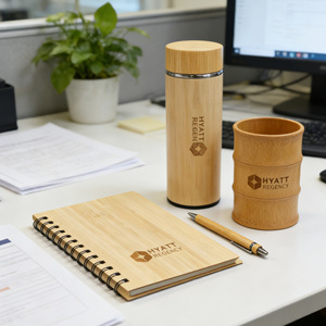 Hyatt Regency Bamboo Notebook Gift Set With Insulated Cup And Pen Personalized For Business Gifts - Product Image 4