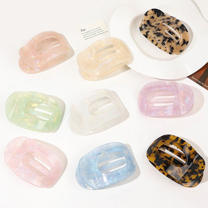 Pinza de pelo redonda y plana de ácido acético para niña, pinza de pelo de Pvc colorida redonda plana, pinzas de pelo flexibles de acetato, venta al por mayor - Product Image 1