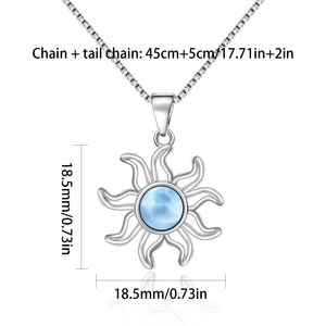 Collar con Colgante de Larimar con Diseño de Rayos de <span class=keywords><strong>Sol</strong></span> - Gema Azul Cielo y Rayos de Plata Curvos |   Joyería Casual de Verano, Regalos al por Mayor - Product Image 3