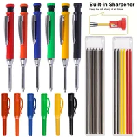 Lot de 4 crayons automatiques de menuiserie 2,8 mm avec taille-crayon, mine 2B, pour marquage de trous profonds, outil de dessin, corps en plastique, capuchon de crayon