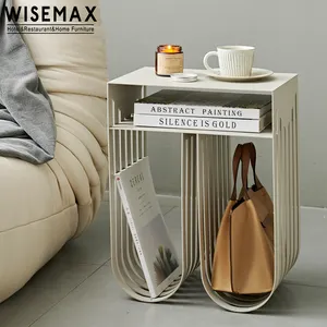 WISEMAX家具简约小U形茶几金属框架搁板设计客厅沙发边桌带储物