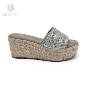Sandales compensées en <span class=keywords><strong>espadrille</strong></span> pour femmes, légères, respirantes, décontractées, été printemps, avec lanières tressées scintillantes, bout ouvert, épaisses - Product Image 1