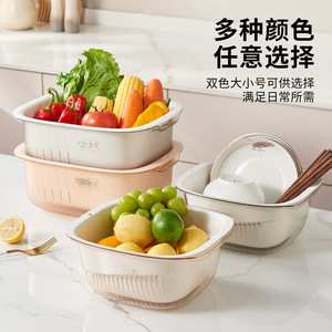 Corbeille à fruits double couche Ggt en plastique, bac à légumes de cuisine avec fonction de drainage pour usage domestique - Product Image 5