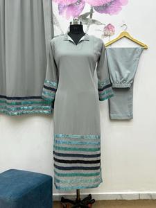 Magnifique ensemble palazzo, haut en georgette lourd avec palazzo brodé, entièrement cousu, matière de qualité supérieure, costume prêt à porter - Product Image 4