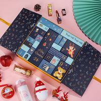 Boîte de luxe personnalisée en papier carton avec calendrier de l'avent double porte emballage vide de cadeau cosmétique de beauté recyclé compte à rebours de Noël