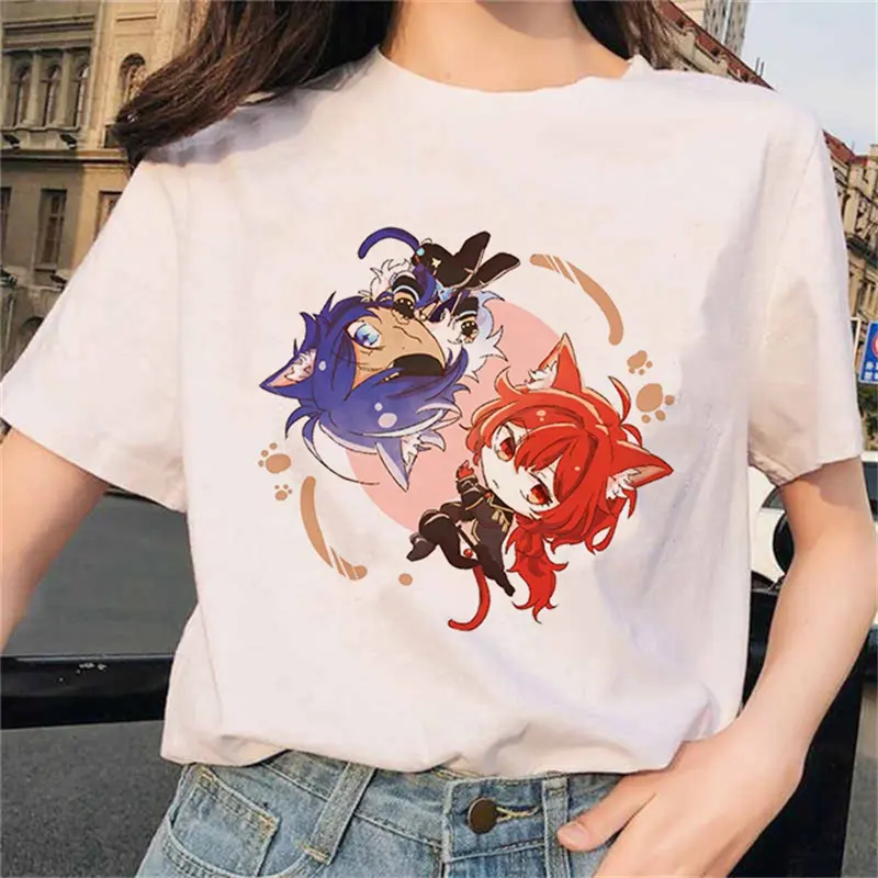 Genshin impacto Mulheres T-shirt verão divertido Kawaii Harajuku Hu Tao Dos Desenhos Animados Moda Bonito T-shirt Kawaii Menina Tees y2k Tops Roupas