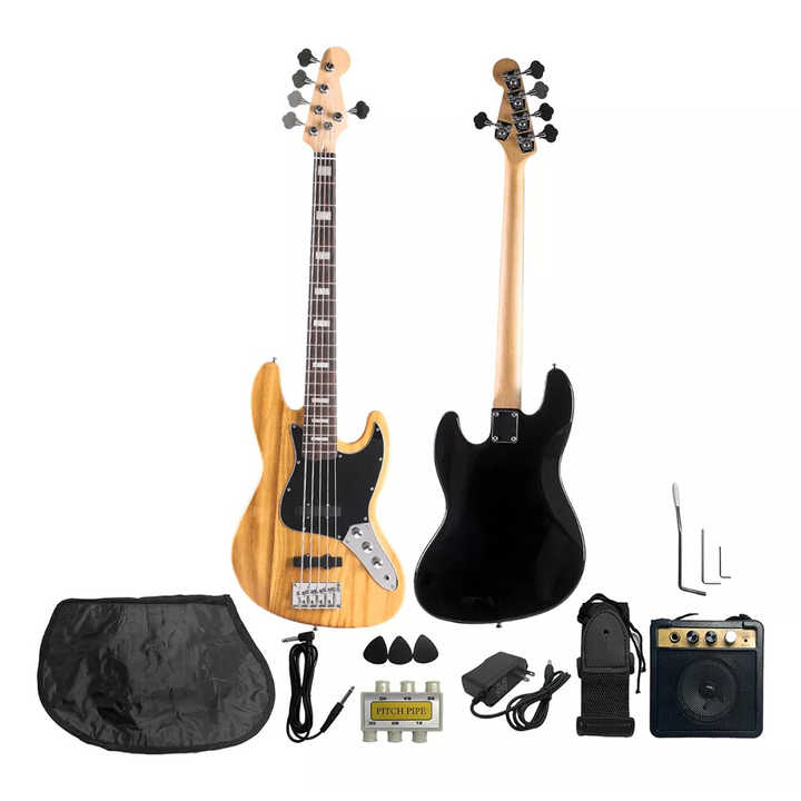Factory Hot Selling OEM Beginner 5 String Electric Bass Guitar Complete Set of Accessories With 5W Amp