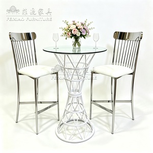 Outdoor Wedding Banquet Round Tempered Glass Top High <strong>Poseur</strong> <strong>Table</strong> White Stainless Steel Cocktail Bar <strong>Table</strong> - Product Image 2