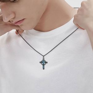 Vintage Turquoise <b>Cross</b> Pendant Necklace for Women <b>Men</b> Thorny Wreath and <b>Cross</b> Design <b>Chain</b> Jewelry Gifts - Product Image 5