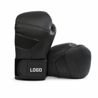 Gants de boxe professionnels en PU noir 8oz avec fermeture auto-agrippante, sangle de poignet réglable, pour entraînement et sparring, logo personnalisé OEM