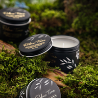 Lilin Aromaterapi Lilin Kedelai Kaleng Logam Hitam Ukuran Perjalanan Portabel Aroma Hutan Alami Dekorasi Kamar Tidur Spa Hadiah Lilin