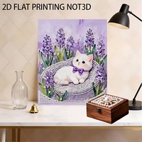 Décoration murale et de table moderne en toile écologique avec cadre, motif animal chat imprimé diamant et perle