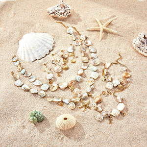 Collar, Pulsera y Aretes de Acero Inoxidable Impermeables y Coloridos, Joyería de Moda para Verano y Playa con Dijes de Caracola, Concha y Estrella de Mar - Product Image 4