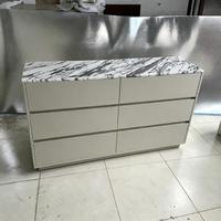 Commode à 6 tiroirs en marbre Arabescato, laque beige moderne, pour le rangement de la chambre à coucher