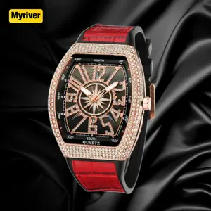 Myriver Men's Frank Thùng xem lớn quay số xem bầu trời sao vành đai du thuyền với kim cương nạm đồng hồ cổ điển 50mm