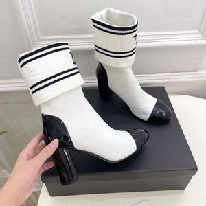 Botas de Invierno de Marca Famosa, Estilo Chelsea Retro, Formales, de Lujo para Mujer, Clásicas, a Media Pantorrilla, con Tacones Altos, Diseño de Calcetines Tejidos - Product Image 4