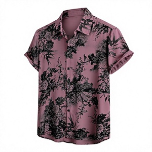 เสื้อเชิ้ตแขนสั้นพิมพ์ลายดอกไม้สีดำม่วงสำหรับผู้ชาย เสื้อเชิ้ตติดกระดุมลำลองสำหรับฤดูร้อน ชายหาด รีสอร์ท วันหยุด ขายส่ง - Product Image 4
