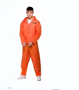 Kostüme Adult Mens Orange Convict Anzug Kostüm mit Handschellen FANCY Kleid C006