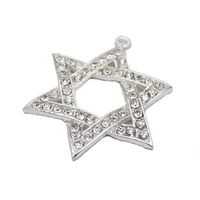 Collier pendentif en alliage plaqué argent avec étoile de David juive hexagramme, cristal strass - Haute qualité unisexe Israël