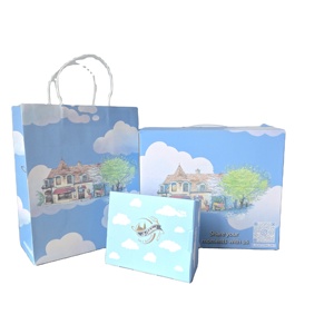 Ensemble de boîtes en papier Blue Cloud en deux tailles avec illustration de <span class=keywords><strong>café</strong></span> dessinée à la main Esthétique vintage Emballage de desserts et de <span class=keywords><strong>café</strong></span> - Product Image 2
