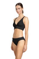 Ensemble de bikini côtelé uni écologique personnalisé pour la vente en gros, avec décolleté en V profond, détail bouton doré et dos croisé, deux pièces