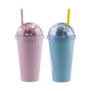 PVC图标插盖闪光双壁塑料促销饮水杯 - Product Image 5