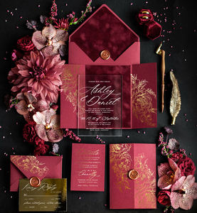 <strong>Personalised</strong> Customizable Luxury Red Glamour Burgundy Glitter Velvet Acrylic Suite With Envelope Wedding <strong>Invitations</strong> - Product Image 2