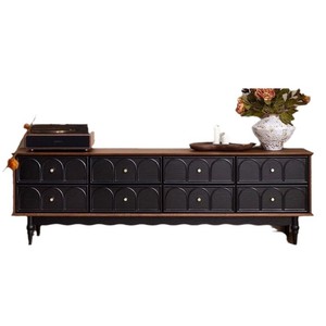 French Vintage Solid Wood TV Stand Black American Style Living Room Storage <b>Cabinet</b> - Product Image 5