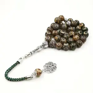 Wholesale Islamic Tasbih Green Eyes Agate Stone 33 Beads Muslim Misbaha Rosary Bracelet