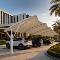 Structure de carport en membrane en forme de Y, à poteau unique, double cantilever, ondulée, imperméable, résistante aux UV, auvent de stationnement sur mesure