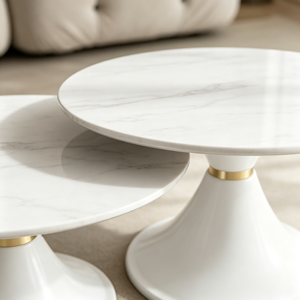 Ensemble de tables basses gigognes rondes modernes à base noire, plateau en marbre, style luxe léger, pour salon et hôtel - Product Image 2
