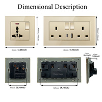 Prise murale universelle en verre trempé doré de luxe, prise UK 16A, USB Type C 18W, charge rapide, usage industriel, hôpital, maison, électrique