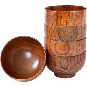 Tazones de madera YXE, 5 piezas, hechos a mano, de madera natural de jujube, redondos, para arroz, sopa, té, frutas, cereales, aptos para lavavajillas. - Product Image 1