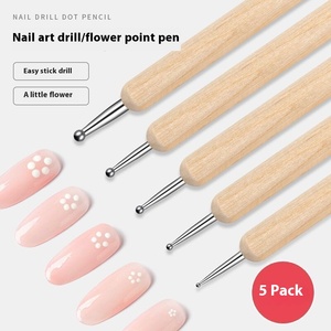 Professional 5-Piece <b>Nail</b> <b>Art</b> <b>Dotting</b> <b>Tool</b> Set Double-Ended Metal Crystal <b>Dotting</b> Pen and Brush Wooden <b>Tool</b> for <b>Nail</b> <b>Art</b> - Product Image 1