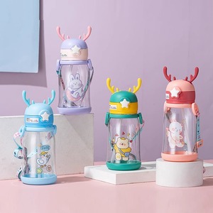 Children's Water Bottle With Antlers Cartoon Design Straw Portable Large Capacity For Kids Summer Drink Cup Gift - Product Image 3