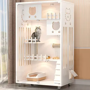 Cage en bois massif ménage chat armoire maison Kitty maison maison pour animaux de compagnie intérieur luxe chat Villa