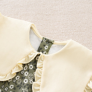 Felpa con stampa floreale per ragazze con colletto <span class=keywords><strong>Peter</strong></span> Pan arricciato, verde, top casual a maniche lunghe per bambini - Product Image 4