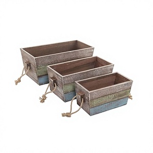 Lot de 3 corbeilles de rangement pour fruits rectangulaires Corbeille à fruits en bois artisanale avec poignée en corde à bas prix - Product Image 1