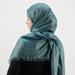 RTS Wholesale Customize Dubai Shiny Ethnic Shawl Femme Peacock Green Scarf Veils For Hijab Ladies Glitter Latest Designs 2023 D4