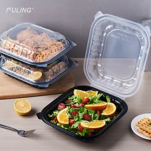 Fuling 9 "* 9" * 3 "Zwarte Bodem Doorzichtig Scharnierend Wegwerp Plastic Afhaalbare Clamshell Afhaalverpakking Voedselcontainers